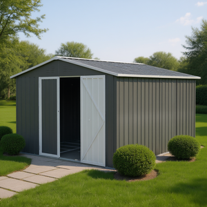 Caseta de almacenamiento exterior de metal gris de 10x8 pies, resistente a la intemperie, para herramientas de jardín, patio y césped. - Product Image 2