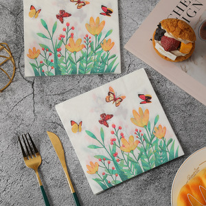 Serviettes de table <span class=keywords><strong>en</strong></span> <span class=keywords><strong>papier</strong></span> à fleurs papillon style Ins Décorations de table Serviettes jetables de fête d'anniversaire de style campagnard écologique - Product Image 6