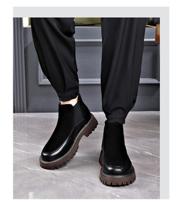 Stivali Chelsea da <span class=keywords><strong>uomo</strong></span> in vera pelle stile retrò britannico, taglie 38-45, stivali comodi slip-on da <span class=keywords><strong>uomo</strong></span> per autunno/inverno - Product Image 6