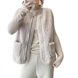 2025 Women's Casual Retro Style Lambswool <b>Vest</b> Zipper Closure Integrated Thick Fur Outerwear for Spring Autumn Winter Tank Tops - Product Image 3