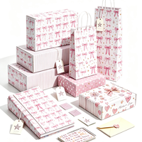 Papier d'emballage cadeau rose épais sur mesure avec nœud, esthétique Coquette, pour Noël, grande quantité minimale de commande (MOQ), usage commercial