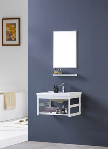 Gabinete de Baño Minimalista de Aluminio Pequeño con Espejo y Lavabo de Cerámica para Apartamentos Pequeños - Product Image 3