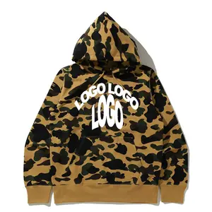 Fashion Camo College Pullover Hoodie Custom Logo Mens Casual 100% Cotton Black Camo Hoodies