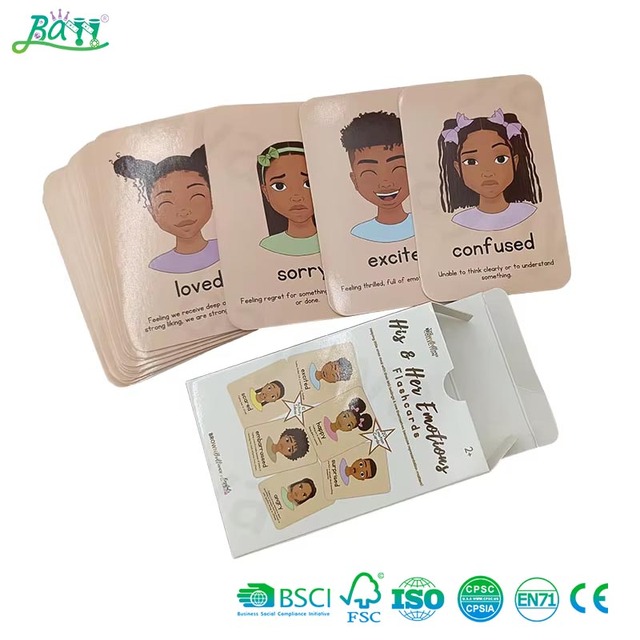 Eco-Friendly Printing Durable Educational Children'S Learning Multi-Sensory His and Her Emotions Flash Cards Custom for Kids