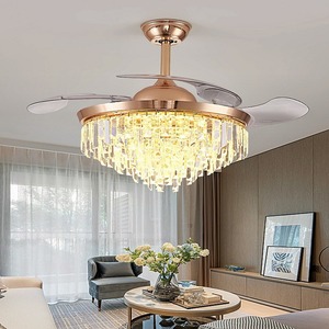 Ventilador de Techo Moderno con Cristales LED, 5 Velocidades, 5 Aspas, Control Remoto, Regulable, CRI 90, 2700K, Luz Cálida, Montaje Empotrado, para Sala de Estar - Product Image 4