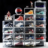 Boîte de rangement empilable carrée en PET avec tiroir latéral pour chaussures de sport, organisateur de chaussures, boîte de rangement magnétique transparente pour articles ménagers - Vente en gros