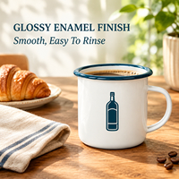 Mug de camping en émail avec logo personnalisé, vente en gros, tasse à café vintage en acier avec motif nature, promotion de vente au détail pour l'extérieur, ustensiles de cuisine