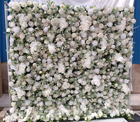 Mur de fleurs personnalisé P01 5D 3D blanc en tissu enroulable, décoration de mariage, panneau de fleurs artificielles en soie, toile de fond murale de fleurs
