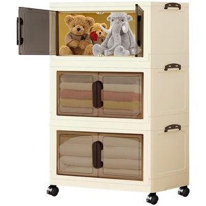 Armario de Almacenamiento Apilable y Plegable Rectangular con 2 Puertas Abatibles, Ruedas, Plástico PP, Multifuncional, Multicapa, 50-500L - Product Image 1