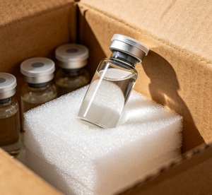 Flacons en verre stériles à sertir, emballés dans de la mousse antichoc, avec bouchons métalliques |   Poudre lyophilisée en vrac pour emballage cosmétique - Product Image 4