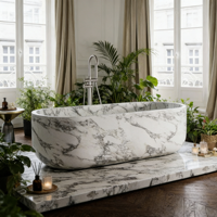 Baignoire moderne en marbre blanc de Carrare poli de luxe, étanche, garantie 1 an, pour salle de bain d'hôtel, escalier, évier extérieur, usage intérieur