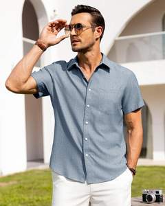 Camisas de Lino para Hombre Alimens & Gentle, con Cuentas, Manga Corta, Cierre de Botones, Sin Arrugas, Casuales, para Vacaciones, Playa, Verano - Product Image 2