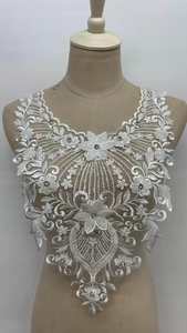 Blanc tridimensionnel perlé paillettes dentelle fleur autocollants haut de gamme bricolage costume <span class=keywords><strong>décolleté</strong></span> robe <span class=keywords><strong>voile</strong></span> décoration accessoires - Product Image 2
