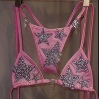 Huili Badmode Fabrikant Oem Hoge Kwaliteit Designer Luxe Micro Strandkleding Vrouwen Twee Stuks Set Custom Strass Bikini