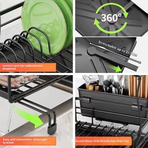 2 livelli espandibile scolapiatti da cucina impermeabile in acciaio al carbonio stendino sopra il lavello da cucina scolapiatti - Product Image 2