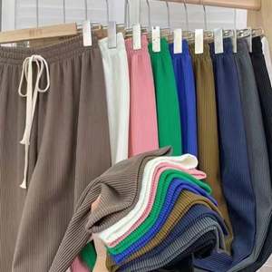 Nouveau pantalon large femme printemps-été taille haute à plis tombants décontracté coupe droite ample avec cordon de serrage - Product Image 1