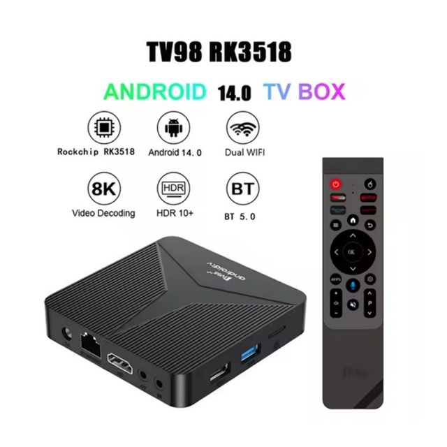 TV98 ATV RK3518 New Android 14 4K Set-Top Box Quad Core Media Player with 2GB+16GB for 4K TV