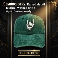 Casquette de baseball unisexe en polyester, brodée main motif squelette délavé, visière plate réglable, style snapback, pour occasions décontractées et fêtes