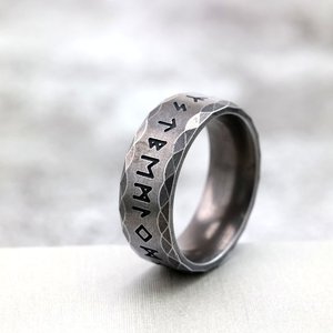 yunnique Retro Stainless Steel Men's <b>Ring</b> With Runes Geometric Design Gift Jewelry - Product Image 3