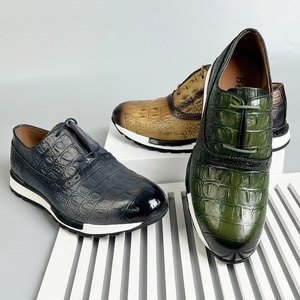 Men's <b>Full</b>-Grain Leather Casual Shoes for Special Embossed <b>Slip</b>-on Closure Elevator Style Versatile for Business Daily Wear - Product Image 3