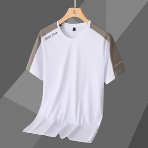 T-shirt homme personnalisé avec logo 2025, nouvelle collection en soie glacée, manches courtes, col rond, respirant, fin et tendance, avec motifs ondulés et couleurs assorties pour l'été - Product Image 2