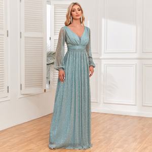 Robe longue d'été élégante pour femme, sexy, ornée de paillettes et de dentelle de luxe, idéale pour les bals de promo, les anniversaires et les soirées, couleur unie - Product Image 3