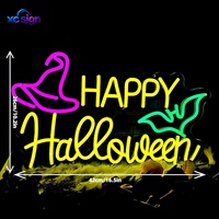 Chapeau de Sorcière d'Halloween avec Motif Chauve-Souris, Bande Lumineuse LED Néon, Panneau Acrylique, Affichage de Texte Statique pour Fêtes et Décoration Intérieure