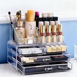 Organisateur de maquillage en acrylique pratique avec compartiments hauts-Convient aux longs pinceaux, mascaras, crayons à sourcils, empêche la flexion et les dommages - Product Image 1