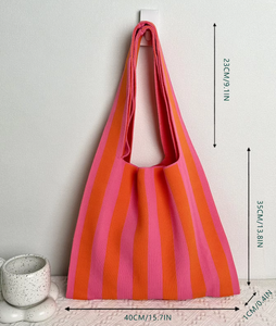 Produttore <span class=keywords><strong>accessori</strong></span> autunno inverno borsa Tote a righe nero verde rosa bianco a righe borsa lavorata a maglia <span class=keywords><strong>per</strong></span> viaggiare tutti i giorni - Product Image 1