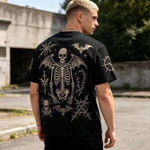 T-Shirt Streetwear <span class=keywords><strong>con</strong></span> Ricamo 3D ad Alta Densità, 100% Cotone, Ricamo <span class=keywords><strong>a</strong></span> <span class=keywords><strong>Pipistrello</strong></span>, <span class=keywords><strong>Manica</strong></span> Corta Oversize - Product Image 3