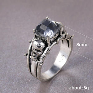 Anillo de cóctel Skeleton para hombre, plata 925, ónix negro, engaste redondo con puntas, regalo, anillos de moda - Product Image 6