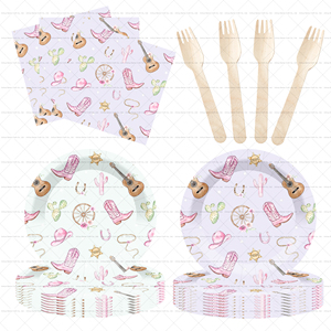 DAMAI Vaisselle jetable bohème cowgirl western pour fête, assiettes, serviettes, fourchettes, décorations sur le thème du Far West pour filles, pour 8 personnes - Product Image 3