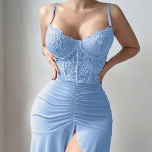 Ensemble de lingerie sexy en dentelle florale européenne et américaine, robe deux pièces florale, string à taille élastique, pyjama transparent pour femmes - Product Image 4