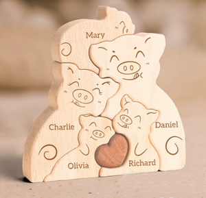 Rompecabezas de Madera de la Familia de Cerdos de Granja, Adornos de Madera Maciza, Decoración Personalizada para el Hogar con la Familia de Cerdos de Madera - Product Image 4