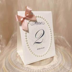Custom Bride &amp; Groom's Relatives Seating Cards,Wedding Place CardsPremium with <strong>Pearl</strong> &amp; Bow for Reception - Product Image 5