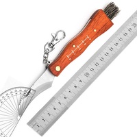 Couteau à champignons pliant en acier inoxydable 3Cr13 avec manche en bois, brosse de nettoyage et porte-clés pour activités de plein air