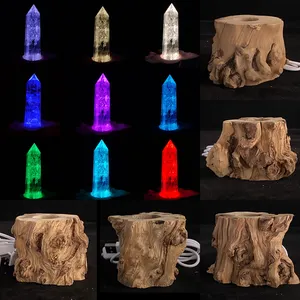 Base in legno di cristallo per intaglio della radice dell'albero naturale con Base per espositore con luci di colore diverso per la decorazione della stanza
