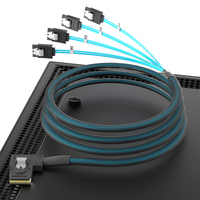 Mini SAS 36Pin SFF-8087 90 Putar Kiri 4X SATA3.0 180 Kabel Breakout 6Gbps Jaket Nilon Kepang Kabel Data Server Foil