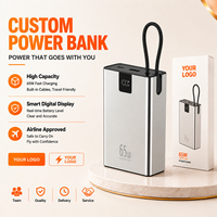 Batterie externe magnétique 20000mAh, charge rapide 65W, chargeur portable avec câble intégré, écran numérique, boîtier en alliage pour ordinateur portable