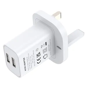 10w小型便携式5V 2A国际充电器，适用于iPhone USB PD充电器双端口USB壁式充电器英国插头
