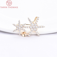 Broche Étoile et Lune en Laiton Plaqué Or 24K avec Micro-Pavé de Zirconiums Clairs et Plateau de Sertissage pour Perles, Accessoires de Bijouterie DIY pour Vêtements, Vente en Gros