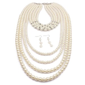 Set <span class=keywords><strong>Collana</strong></span> e Orecchini Placcati Oro con <span class=keywords><strong>Perle</strong></span>, <span class=keywords><strong>Collana</strong></span> <span class=keywords><strong>Lunga</strong></span> a Catena con <span class=keywords><strong>Perle</strong></span> <span class=keywords><strong>Finte</strong></span> e Grappoli <span class=keywords><strong>di</strong></span> Perline Stile Flapper, Girocollo per Fidanzamento - Product Image 5