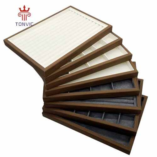 28-Grid Black Walnut Jewelry Tray With Velvet Lining - Earring & Ring Organizer, Drawer Display Tray