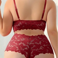 Ensemble de lingerie sexy 2 pièces de haute qualité pour femme, grande taille, avec string et dentelle, respirant, taille basse, sans armatures, culotte bikini
