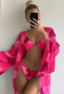 Swimwear OEM ODM Custom <strong>Plus</strong> <strong>Size</strong> Bathing Suit for Women 3 Pieces Swim Suit Halter High Waist Swimwear Pink Floral <strong>Bikini</strong> <strong>Set</strong> - Product Image 5