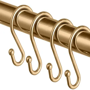 Set of 12 Rings Gold Multi-functional Rust Resistant S Shaped Hooks Metal Shower Curtain Hooks Hangers for Shower Curtains