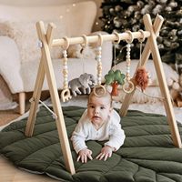 Tapis d'éveil en bois pour bébé en forme de feuille, avec 6 jouets sensoriels suspendus, pour salon, style vintage, rangement pour enfants