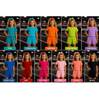 Ensemble décontracté 2 pièces pour enfants, couleur unie, t-shirt à manches courtes à col rond et short à taille élastique, tenue de détente pour enfants