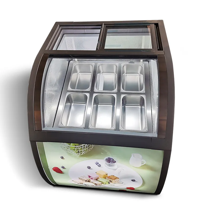 カウンタージェラートバレルとスクエアパンアイスクリーム直接冷却冷蔵庫ディスプレイショーケース