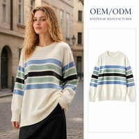 Pull en maille rayé pour femme, col polo, boutons simples, manches longues, style rétro chic, automne 2026, 100 % polyester